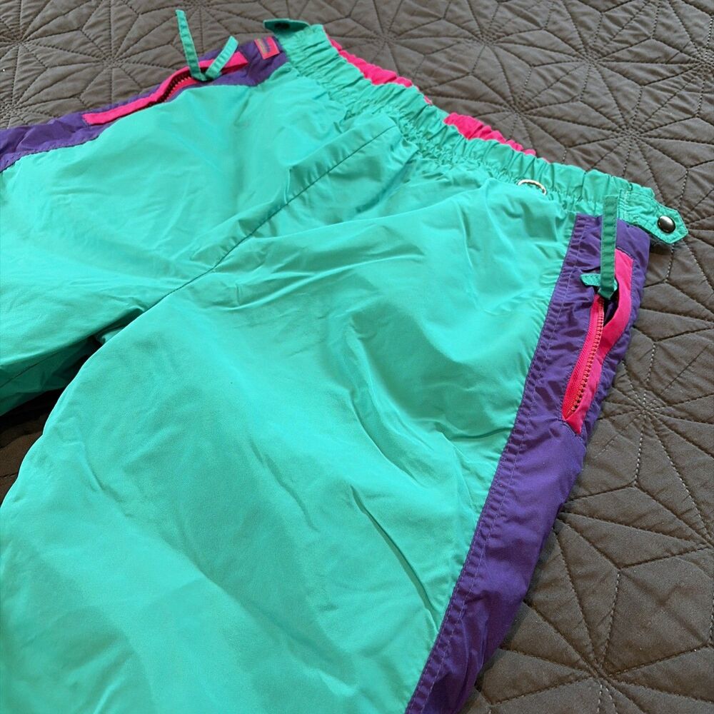 Women’s Large Vintage 90s Columbia Snow Pants Teal Purple Ski Snowboard Outdoors